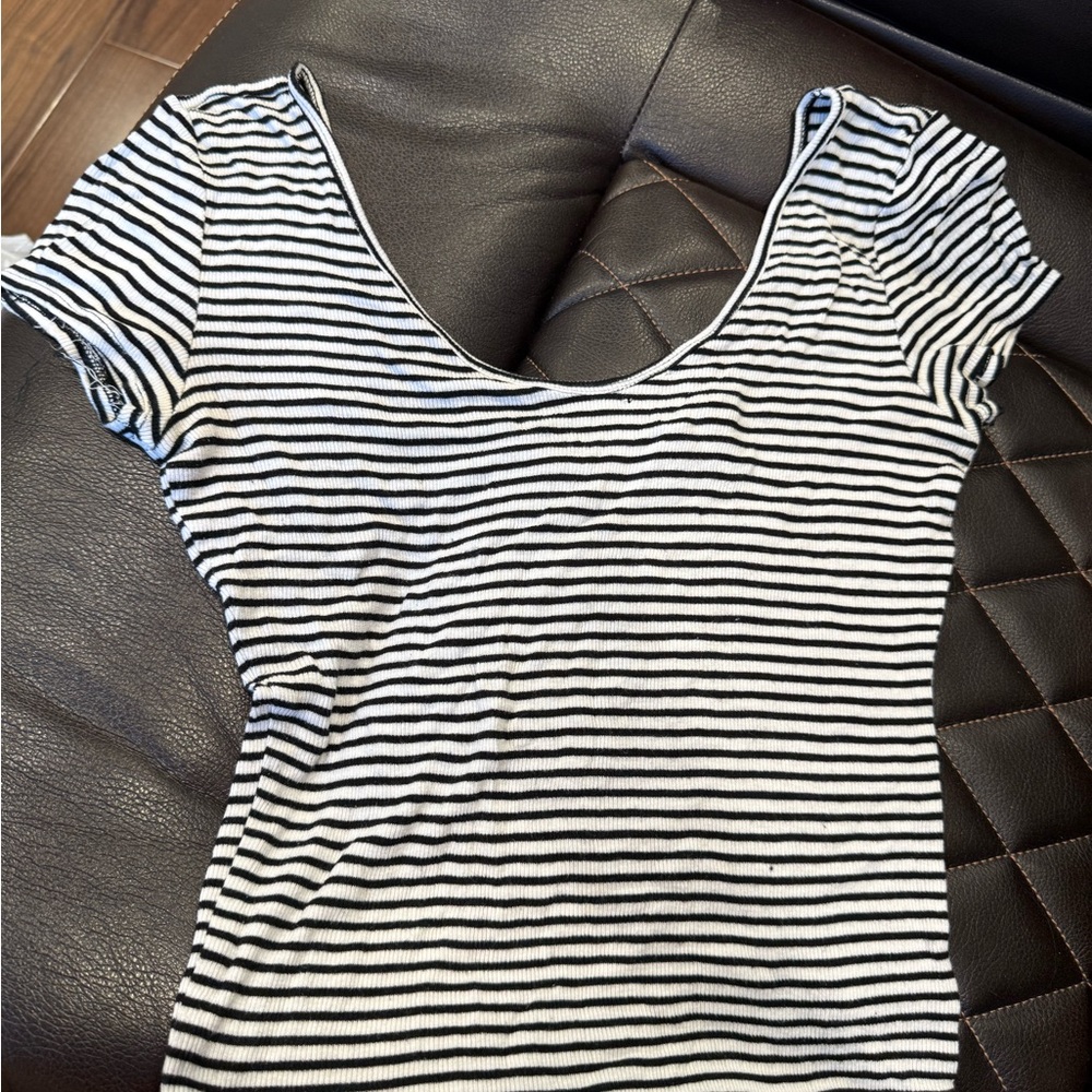 Express Black and White Striped Short Sleeve Top